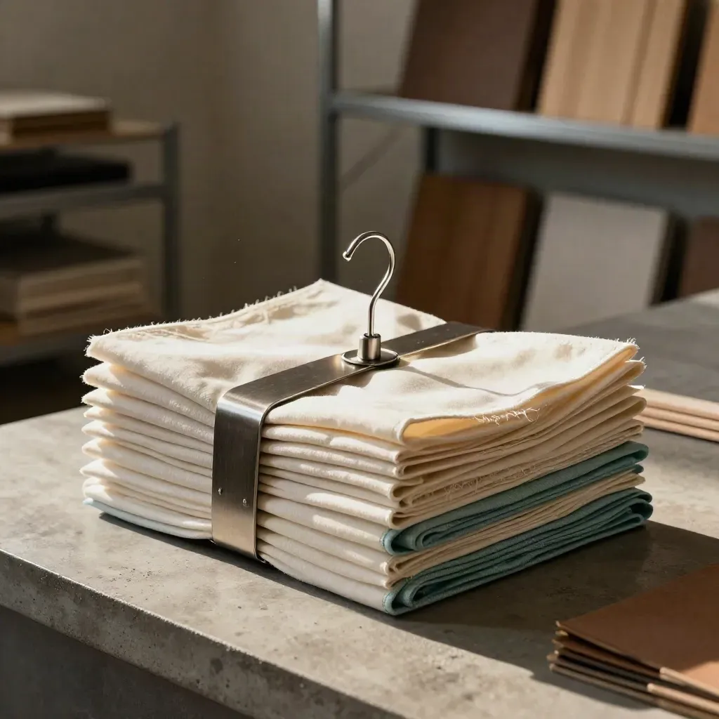Retail display kit with tissue, steel hanger hook and fixture clip on concrete.